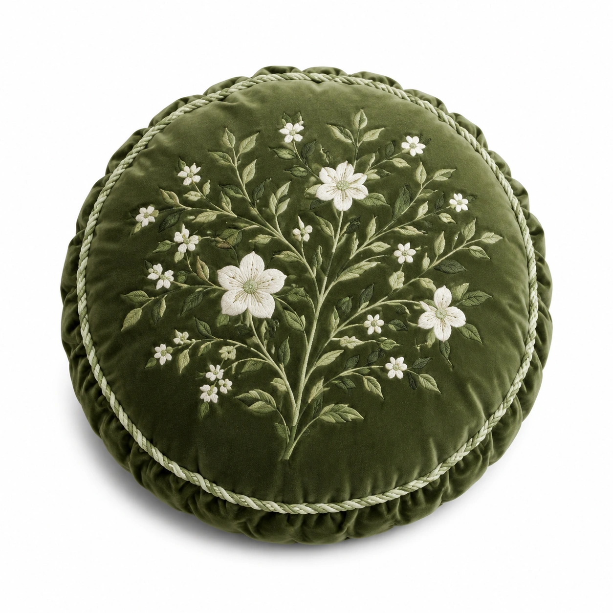 Cuscino rotondo ricamato floreale verde-JORQELVIN