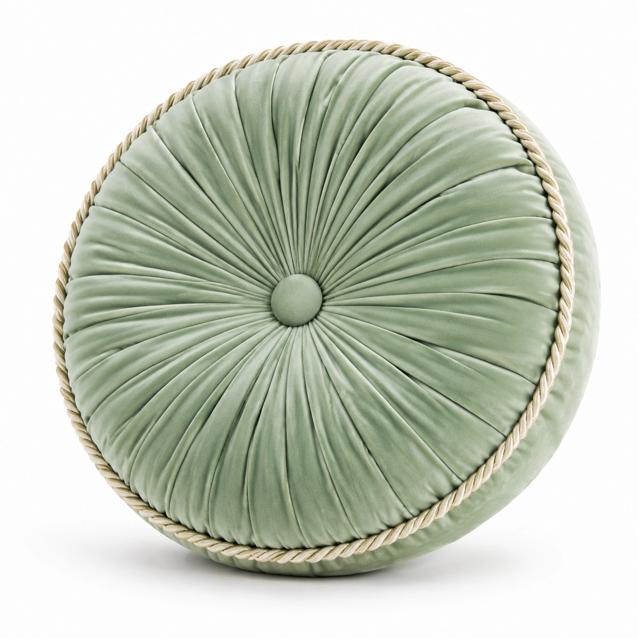 Cuscino Rotondo Verde con Bordo Intrecciato-JORQELVIN