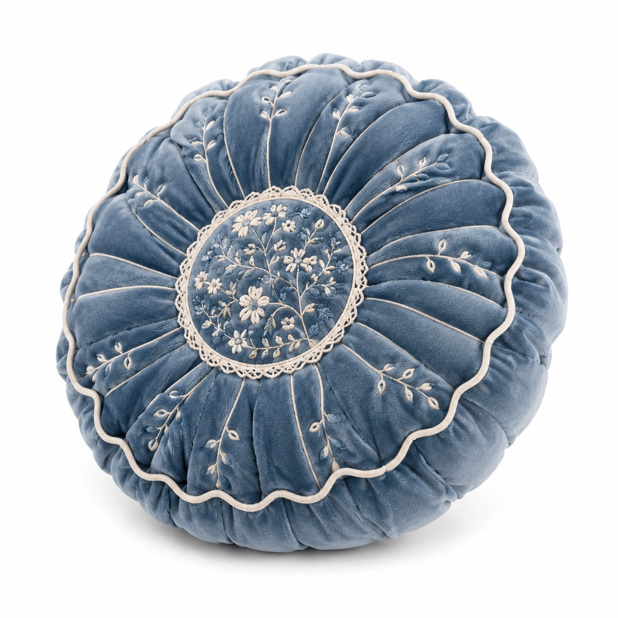 Cuscino rotondo ricamato blu-JORQELVIN