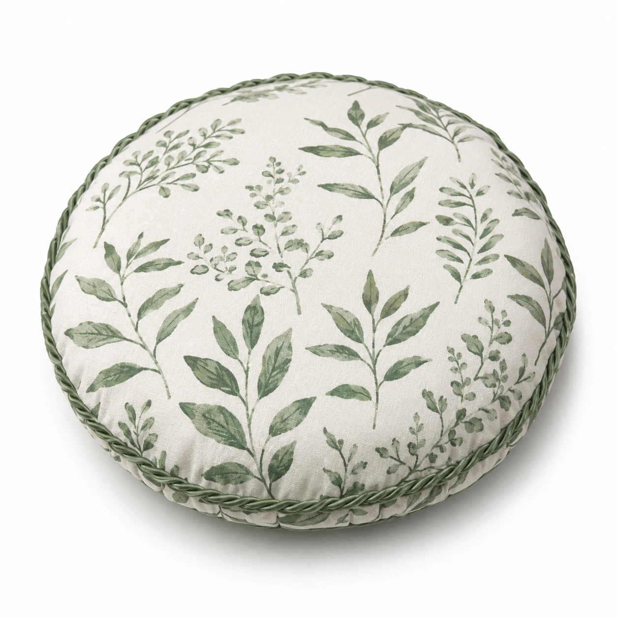 Cuscino Rotondo Decorativo con Stampa di Foglie Verdi-JORQELVIN