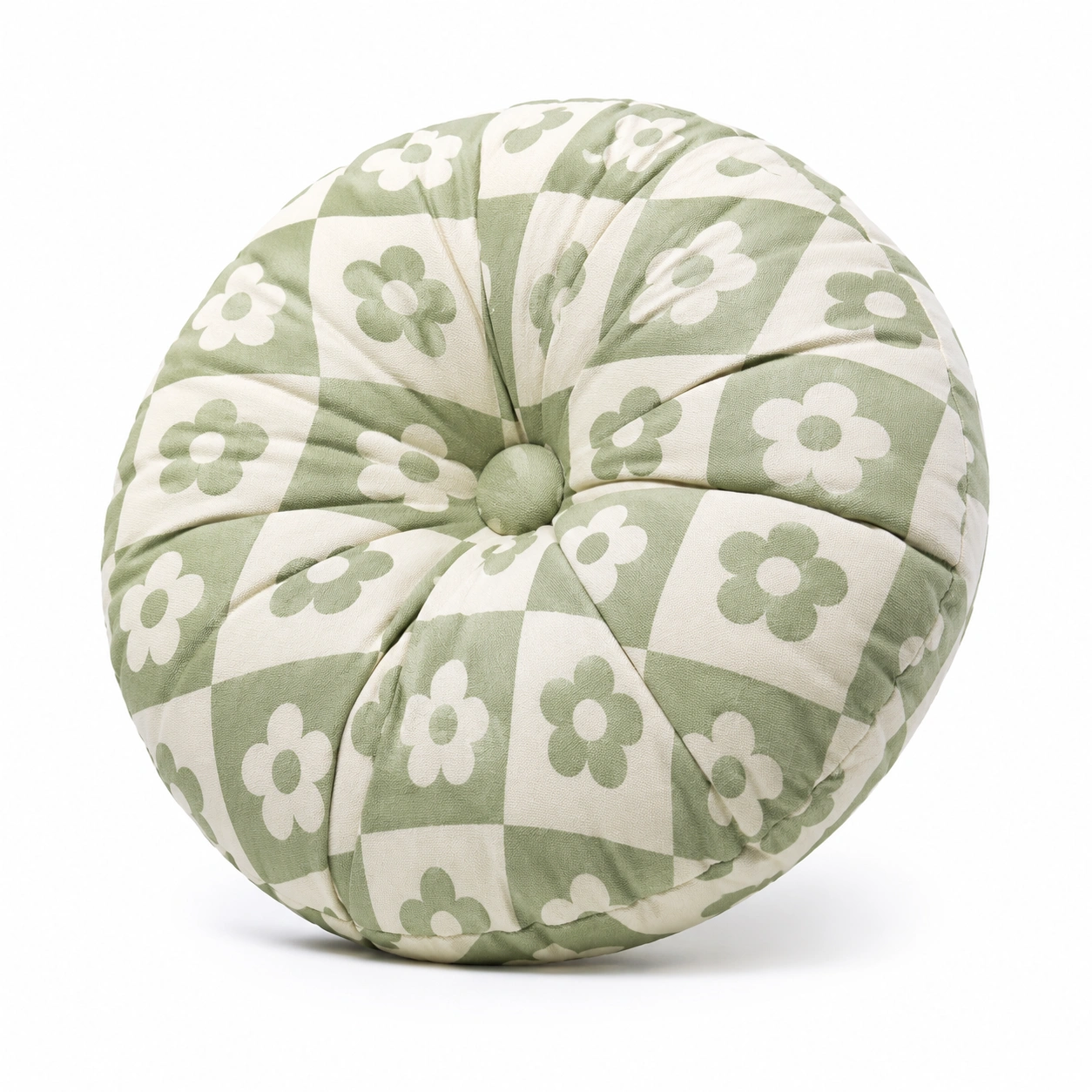 Cuscino rotondo decorativo motivo floreale verde e bianco-JORQELVIN