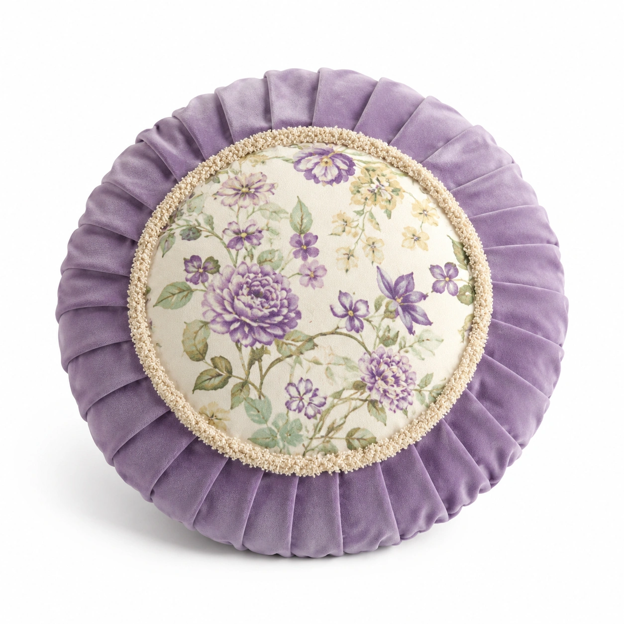 Cuscino Decorativo Rotondo Floreale Viola-JORQELVIN