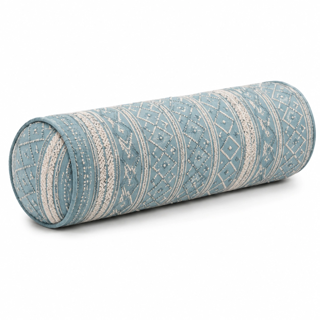 Cuscino Decorativo Cilindrico Azzurro con Motivo Geometrico-JORQELVIN