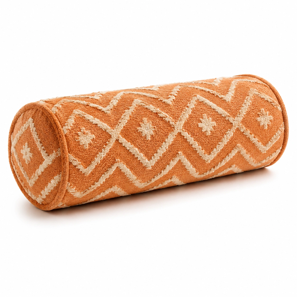 Cuscino Cilindrico Decorativo Arancione con Motivo Geometrico-JORQELVIN