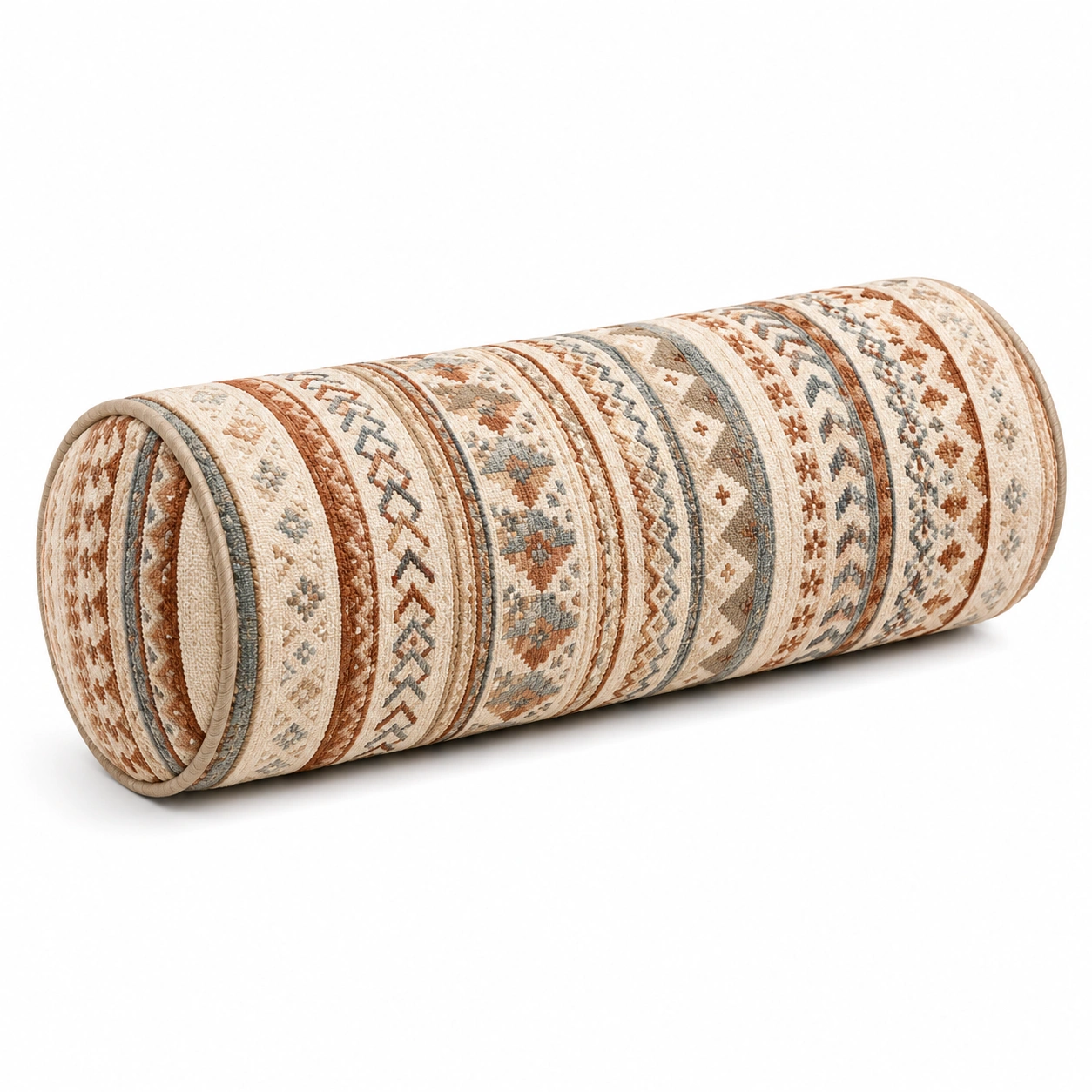 Cuscino Rotondo Decorativo Boho Motivo Geometrico Beige/Marrone/Grigio-JORQELVIN