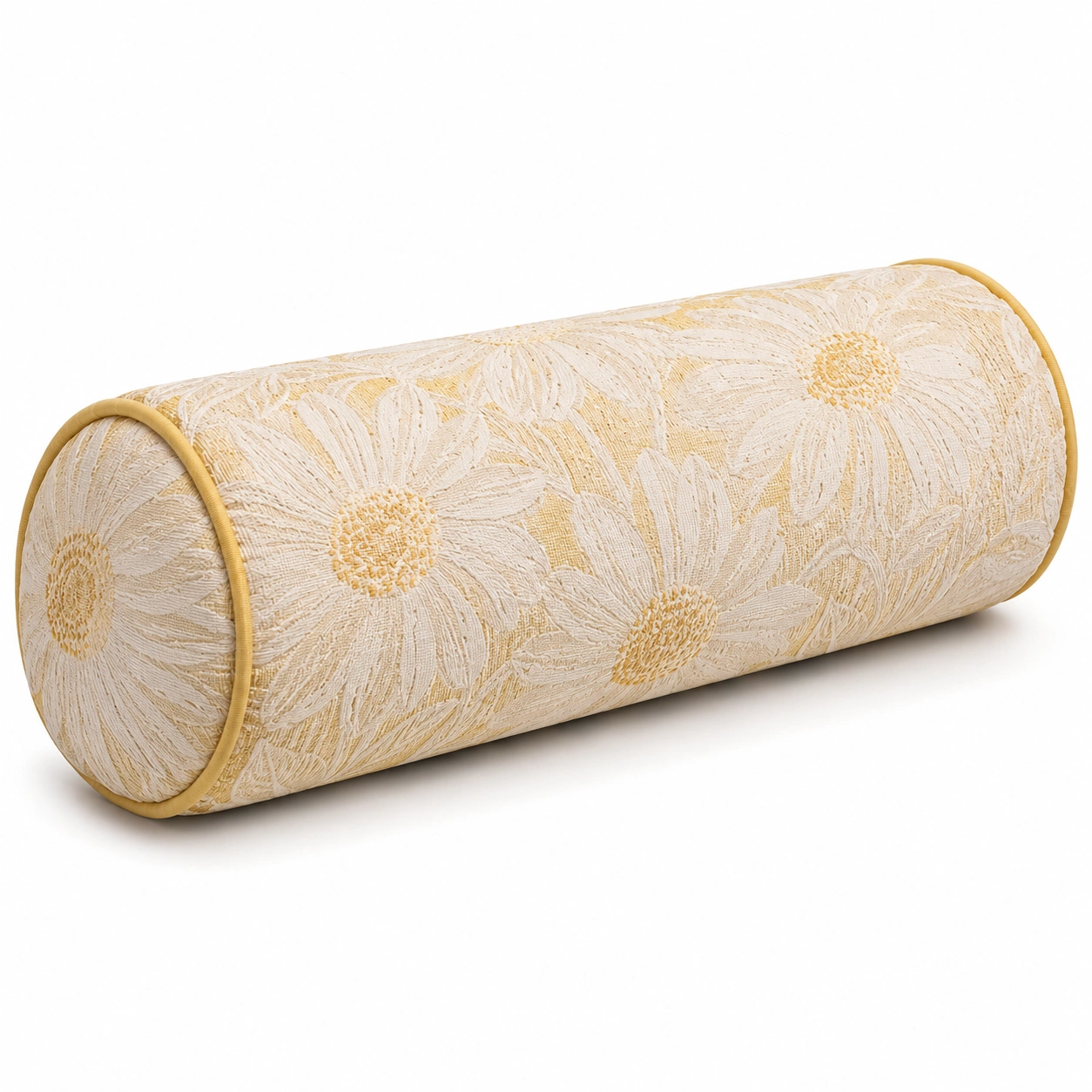 Cuscino a Rullo Decorativo con Motivo Floreale di Margherite Giallo-JORQELVIN