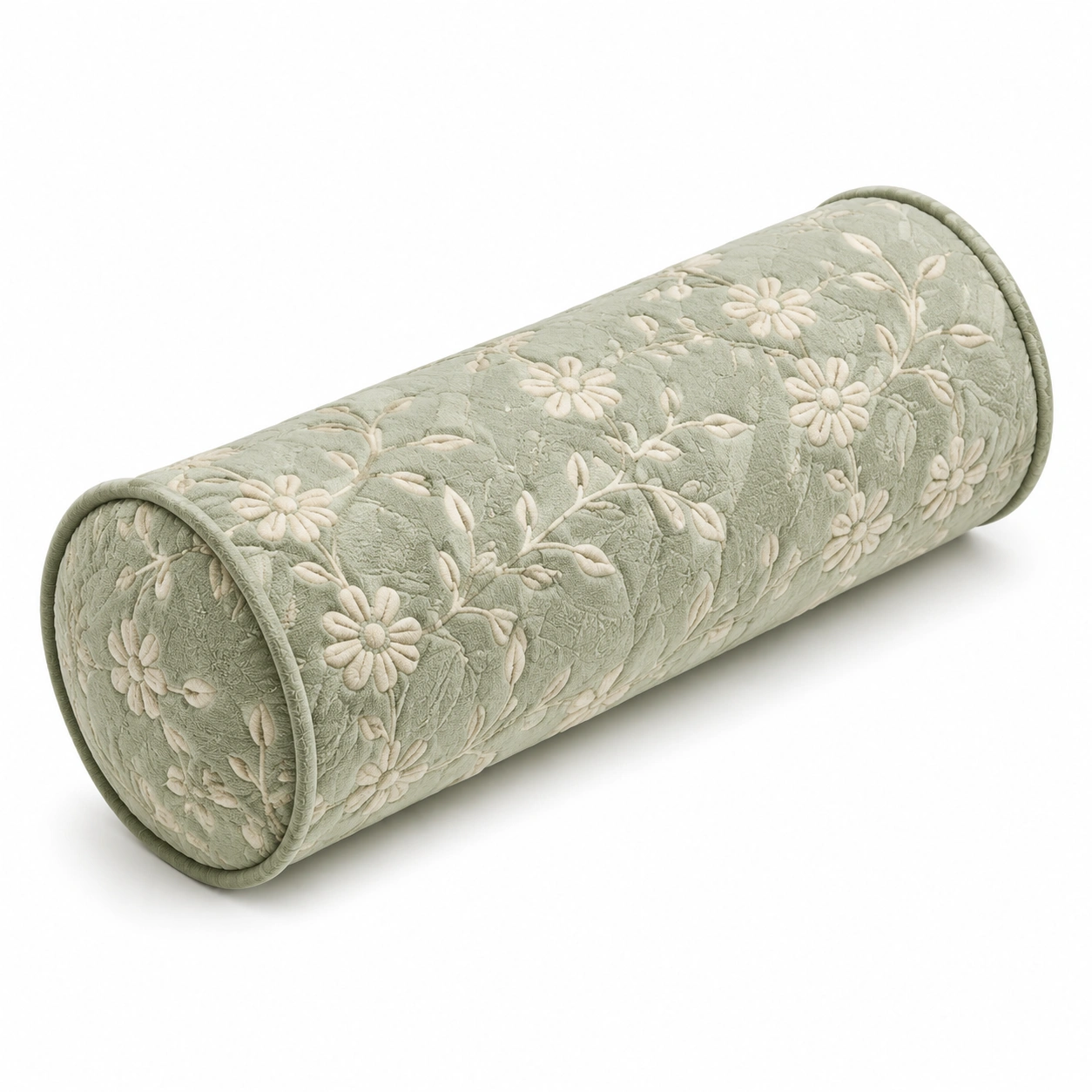 Cuscino cilindrico decorativo ricamo floreale verde-JORQELVIN