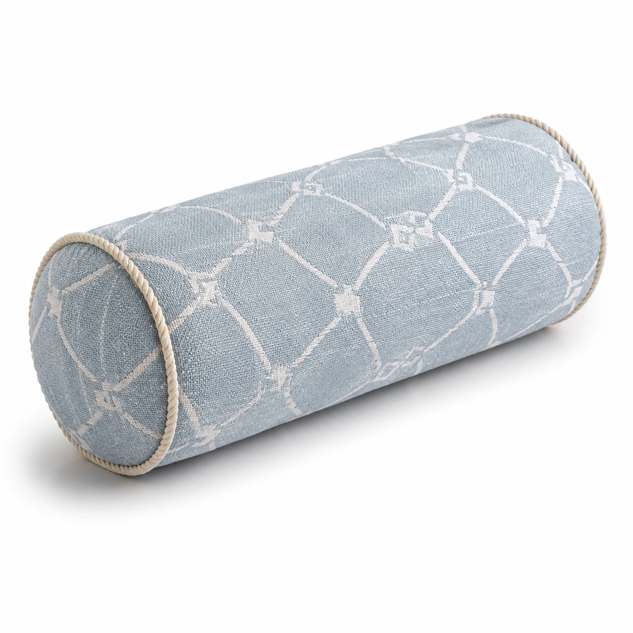 Cuscino cilindrico decorativo blu chiaro con motivo intrecciato-JORQELVIN