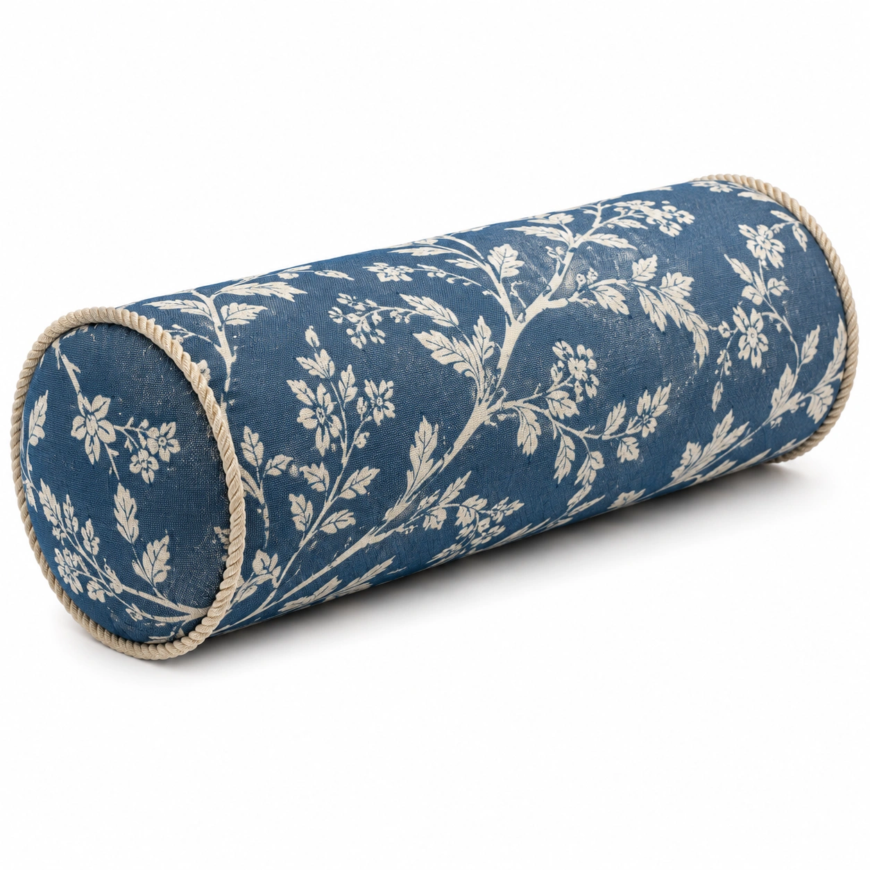 Cuscino Cilindrico Floreale Blu e Bianco-JORQELVIN