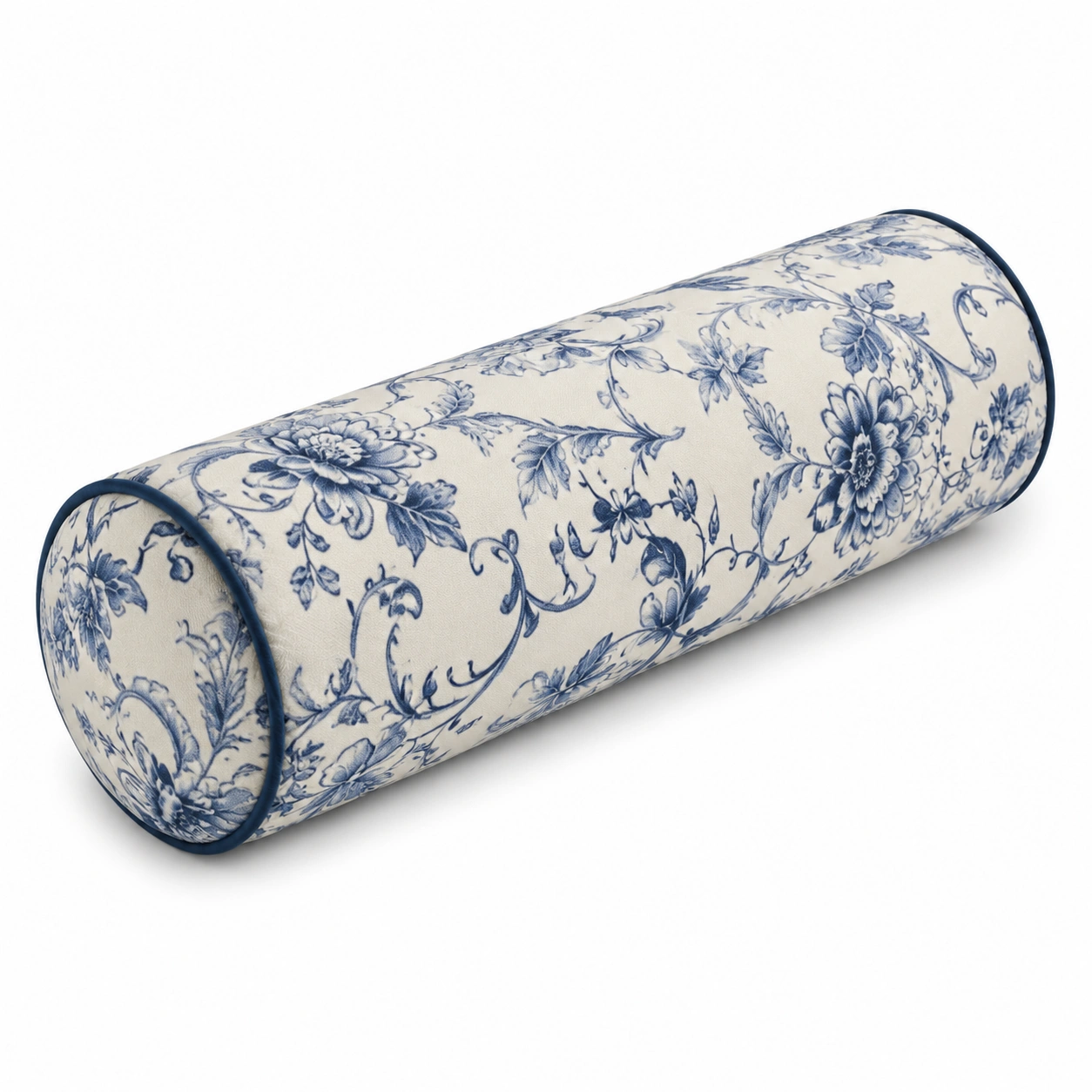 Cuscino a Rullo Decorativo Floreale Blu e Bianco-JORQELVIN