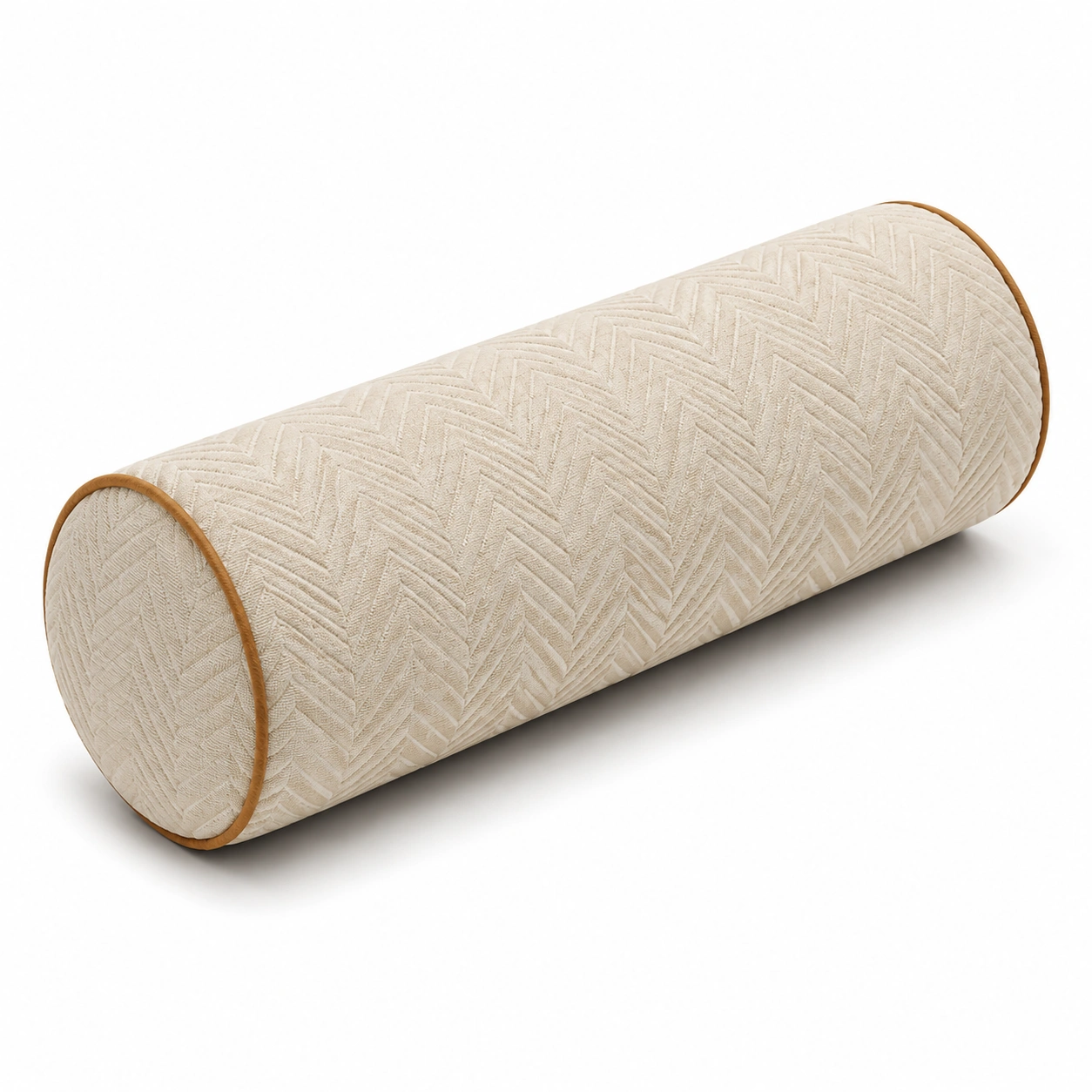 Cuscino decorativo cilindrico beige con motivo a spina di pesce-JORQELVIN