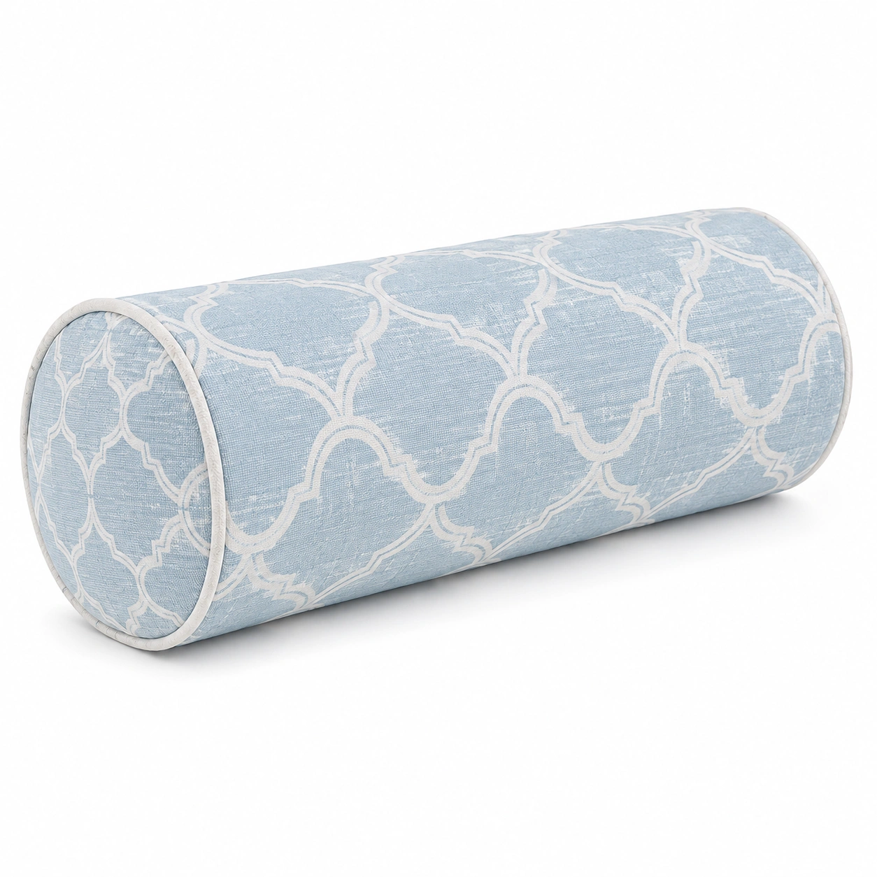 Cuscino Rullo Decorativo Cilindrico Azzurro con Motivi Bianchi-JORQELVIN