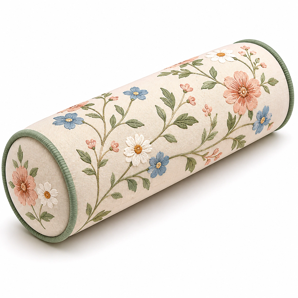Cuscino Rotondo Ricamato Floreale con Motivi Multicolori-JORQELVIN