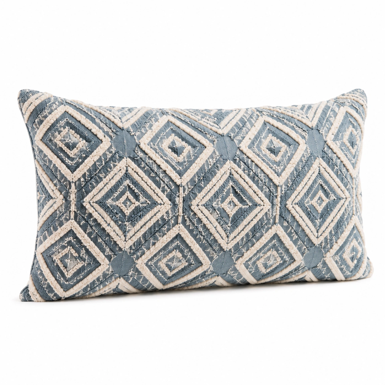 Cuscino Rettangolare Decorativo con Motivo Geometrico Blu e Beige-JORQELVIN