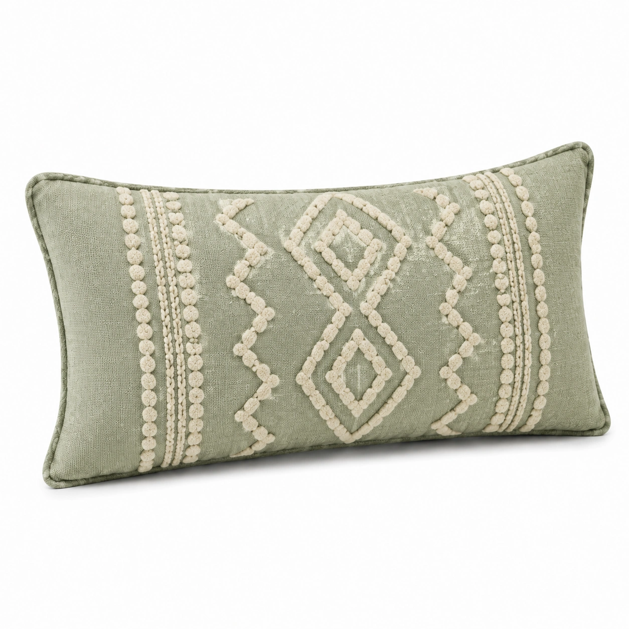 Cuscino Rettangolare Ricamato Verde Salvia e Beige-JORQELVIN