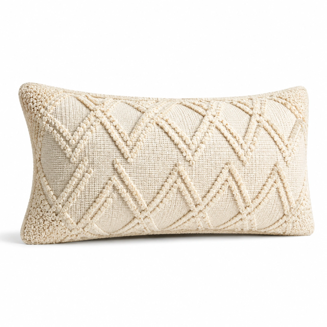 Cuscino Rettangolare Decorativo Crema con Motivo a Rilievo-JORQELVIN