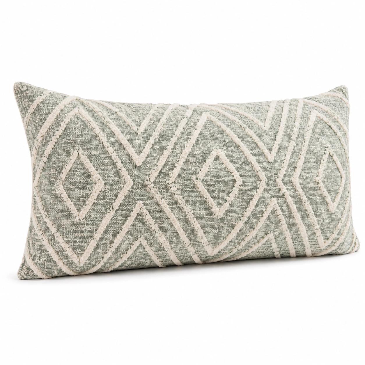Cuscino decorativo rettangolare con motivo geometrico beige e verde-JORQELVIN