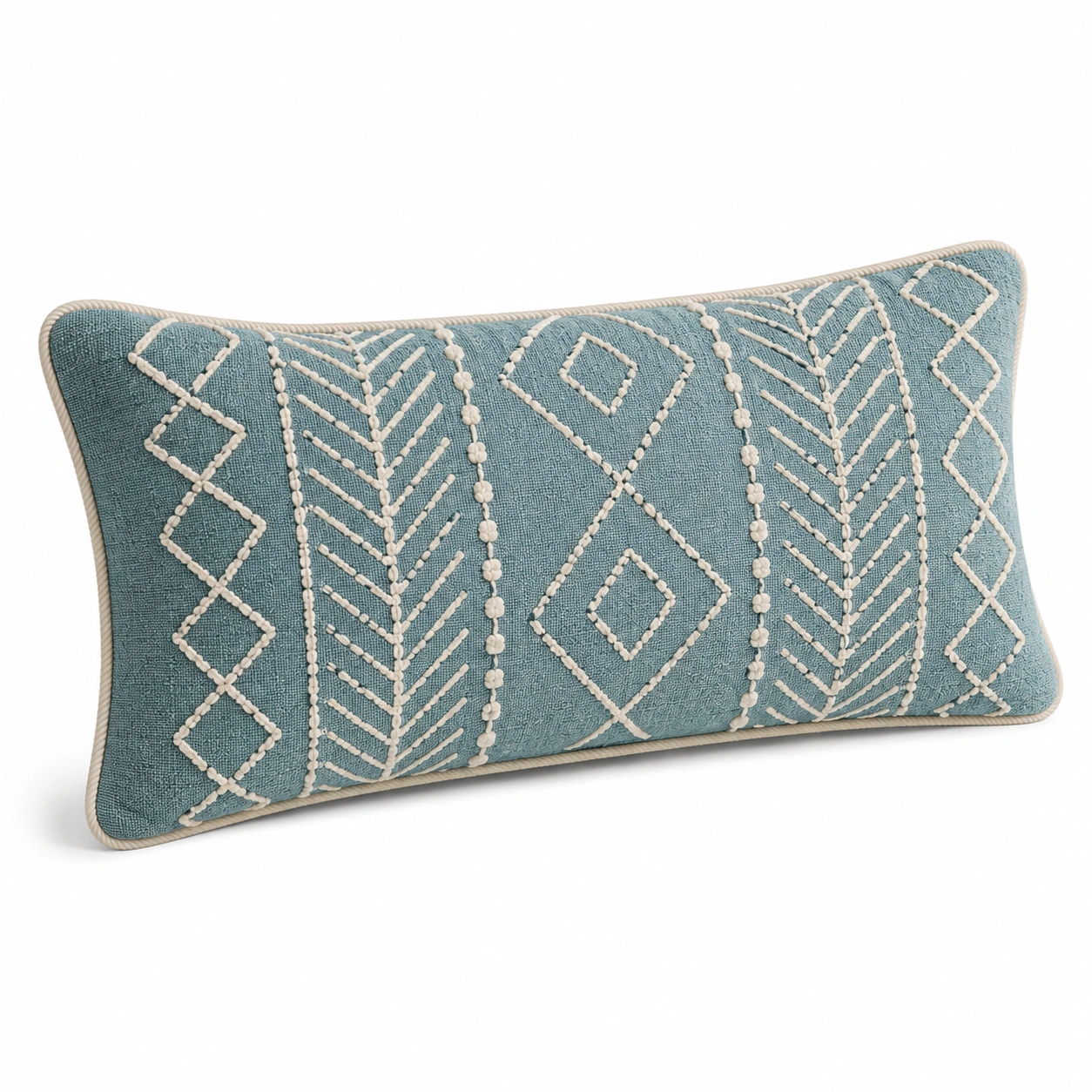 Cuscino rettangolare decorativo azzurro con motivo geometrico-JORQELVIN