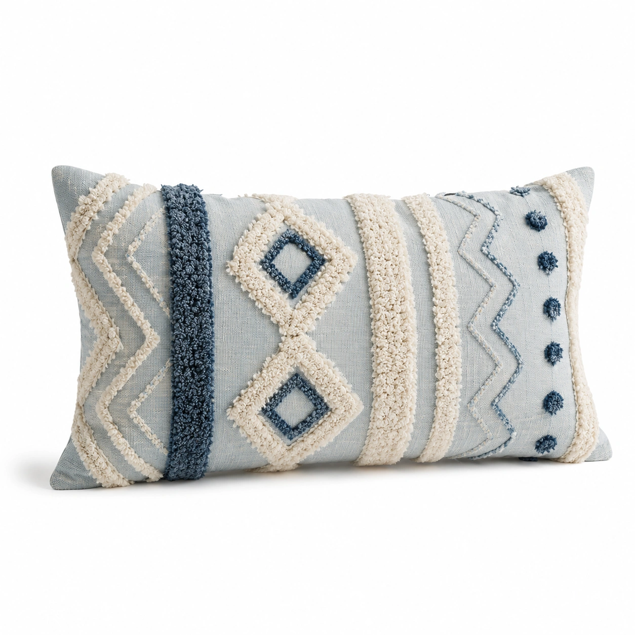 Cuscino Decorativo con Ricamo Geometrico Blu e Crema-JORQELVIN