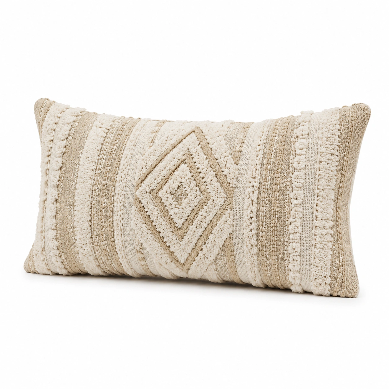 Cuscino rettangolare decorativo boho con motivo geometrico beige e crema-JORQELVIN