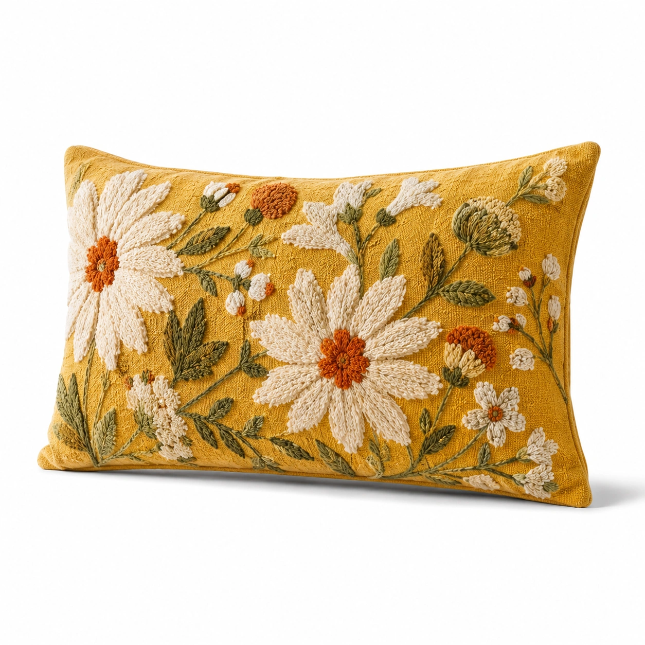Cuscino Ricamato con Margherite Giallo-JORQELVIN
