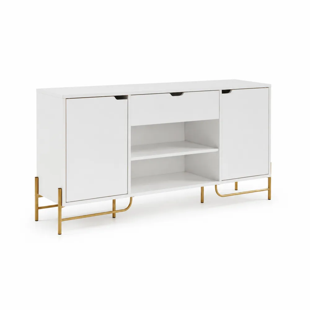 Komoda z MDF i stalowymi nogami 140 cm Biało-Złota