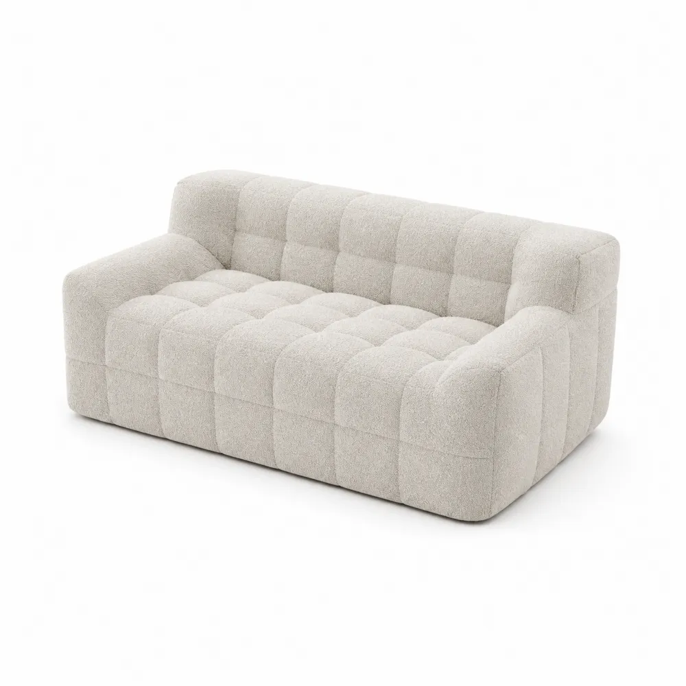 Sofa 2-osobowa z Tkaniny Boucle Beżowa
