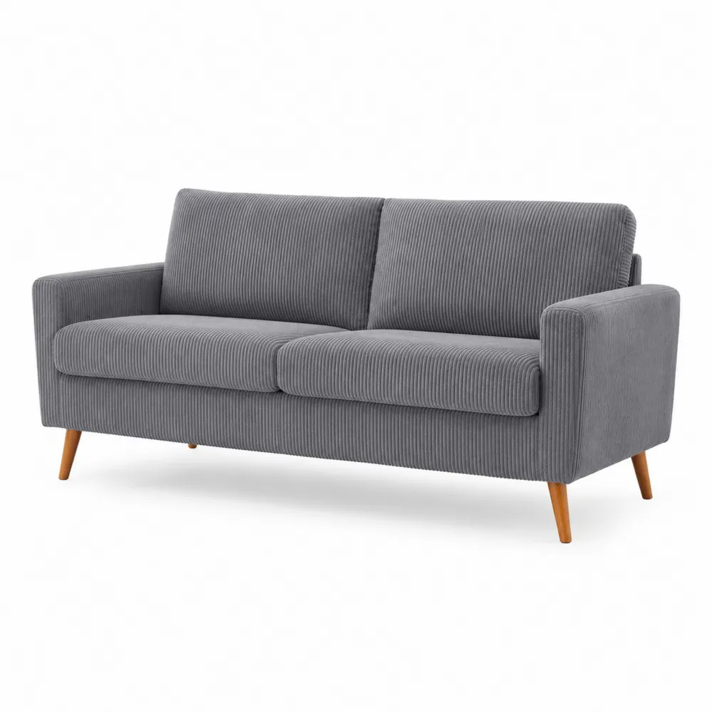 Sofa 3-osobowa z sztruksu i drewnem