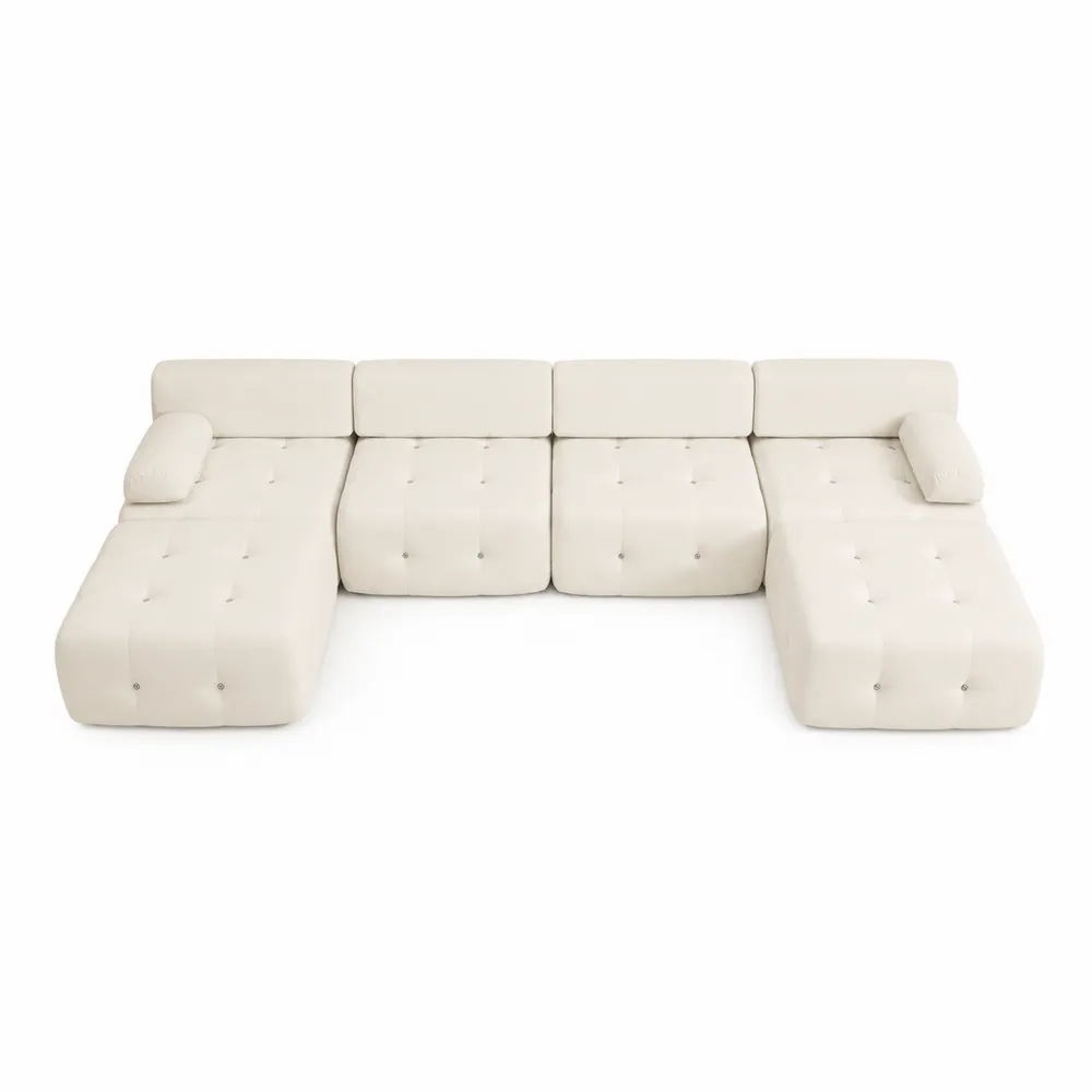Modułowa sofa narożna skórzana beżowa 300x200x85 cm