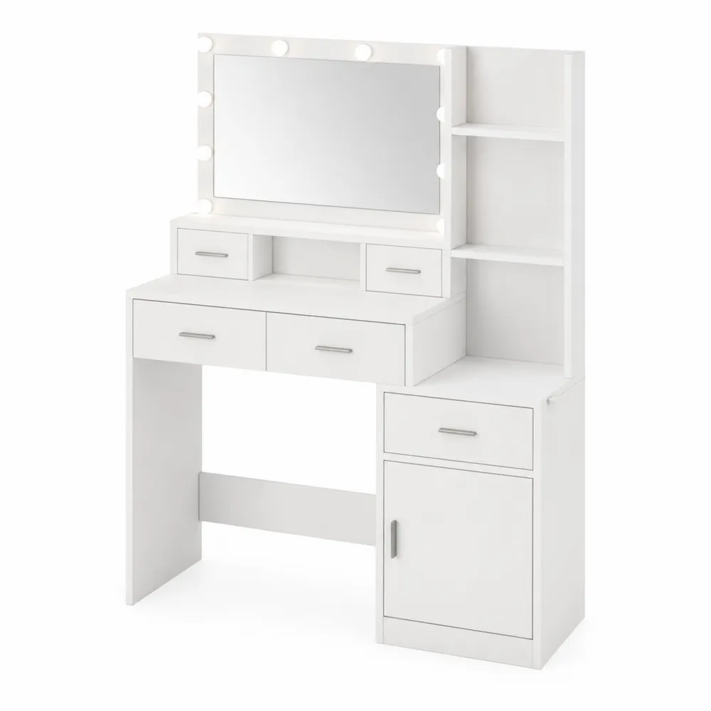 Toaletka z lustrem i LED biały MDF 140x100x40 cm