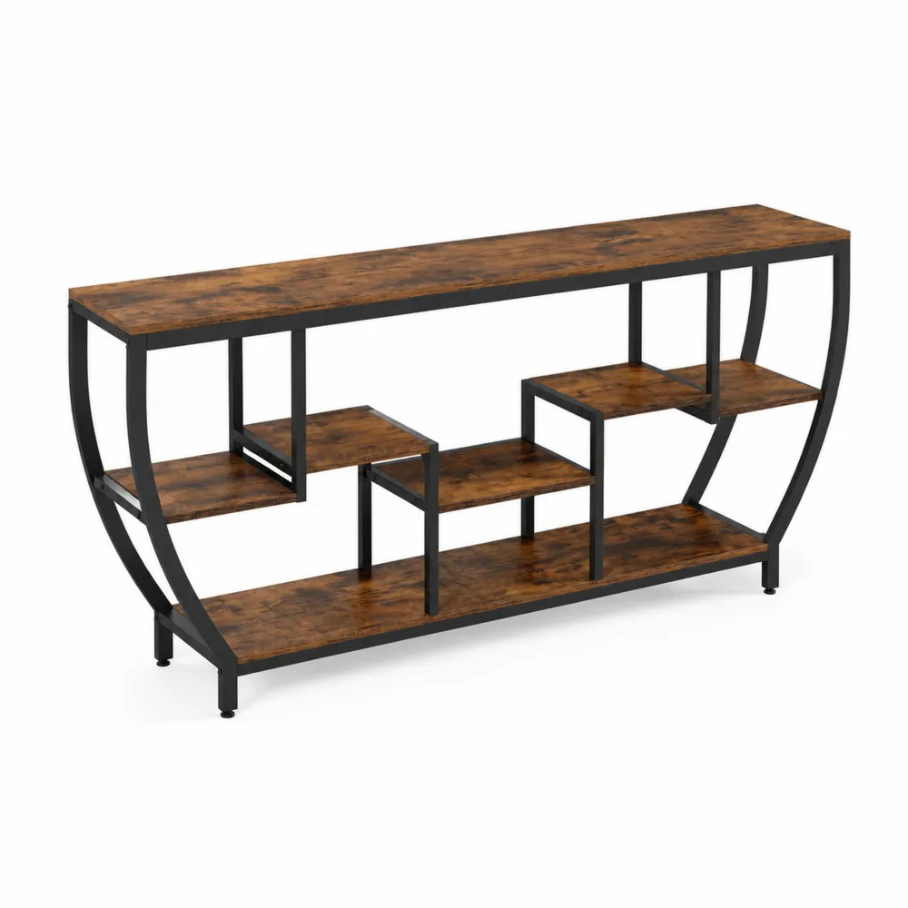 Konsola metalowa z półkami z laminowanej płyty wiórowej 120x30x80 cm