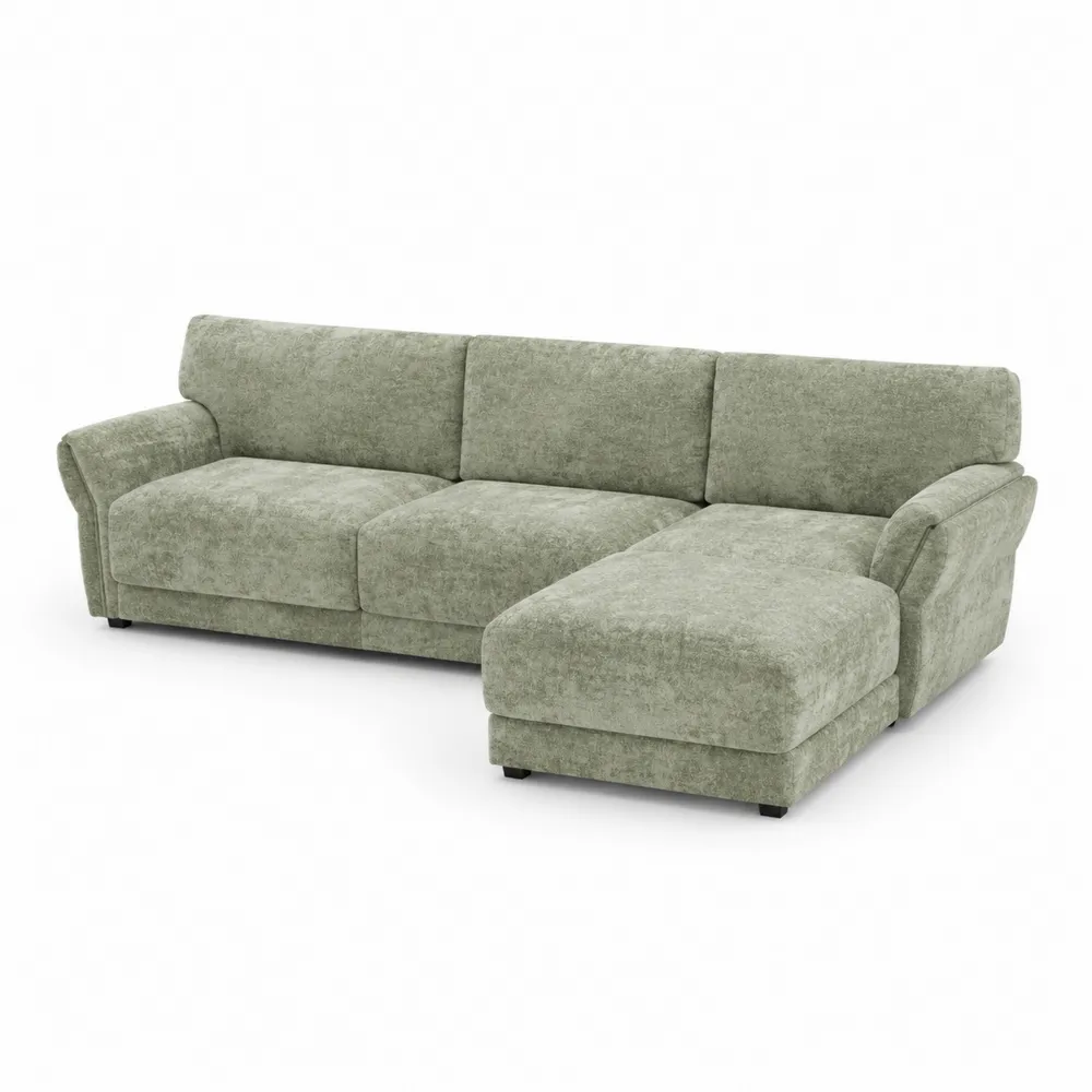 Narożna sofa z tkaniny welurowej Zielona 300cm
