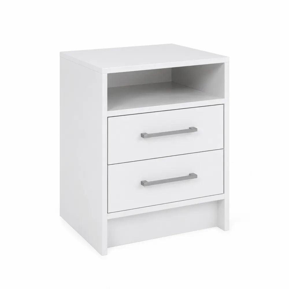 Biała szafka nocna z MDF z 2 szufladami i półką 45x35x60 cm