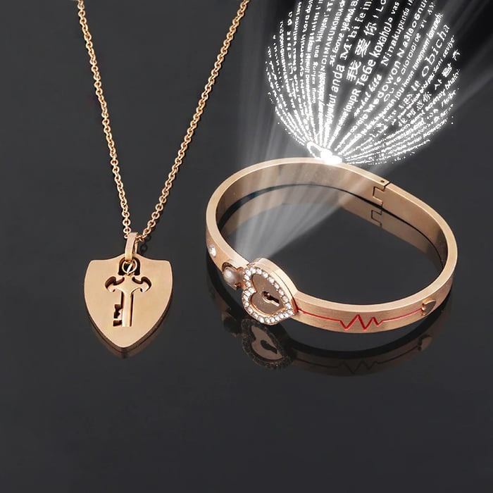 Love Lock Bracelet and Key Necklace Set-belovejewel.com