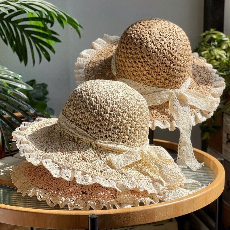 👒Elegant Crochet Straw Hat with Ruffle Detail - Perfect for Summer Travel and Beach Days🏖️