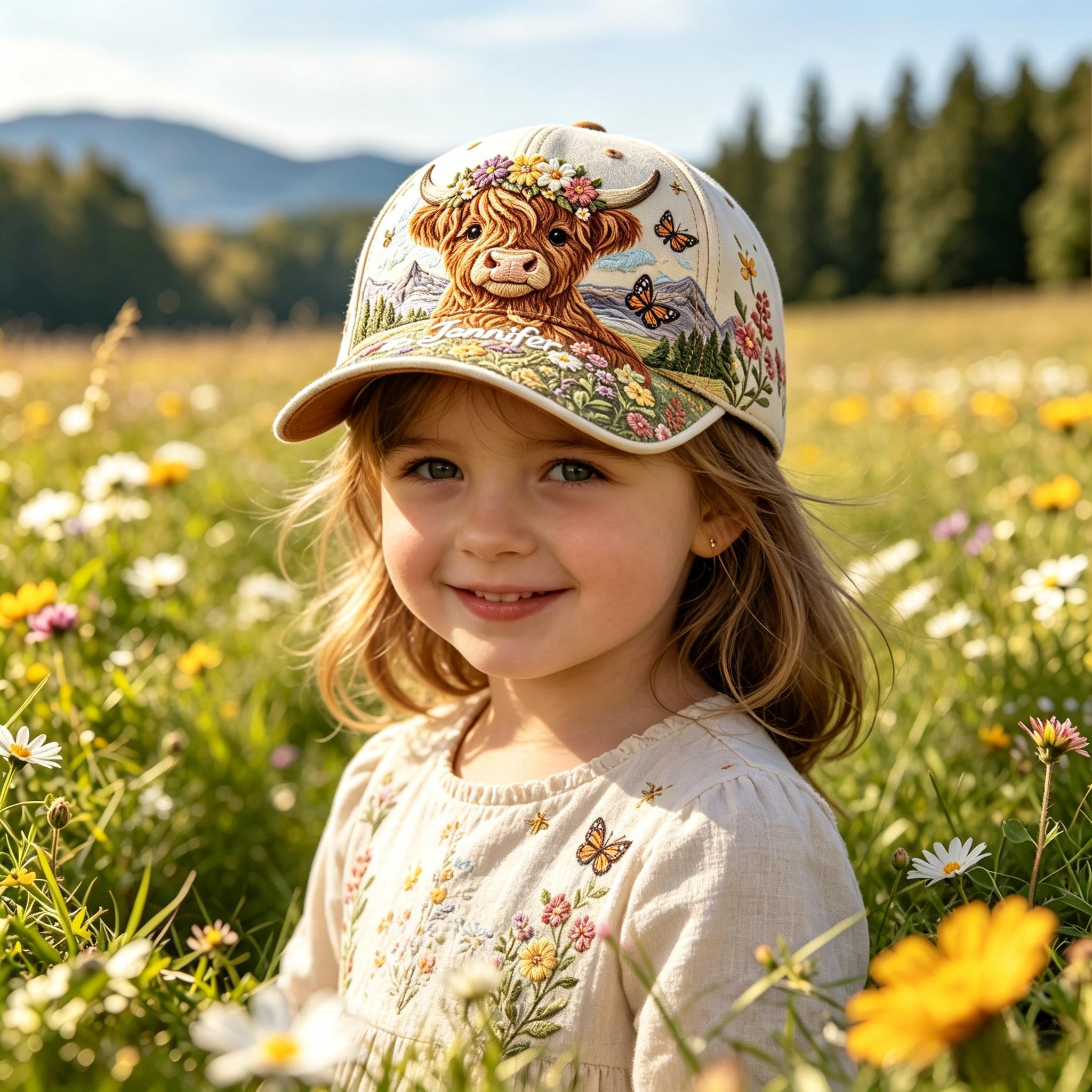 💐🦋Personalzied Floral Highland Cow Cap