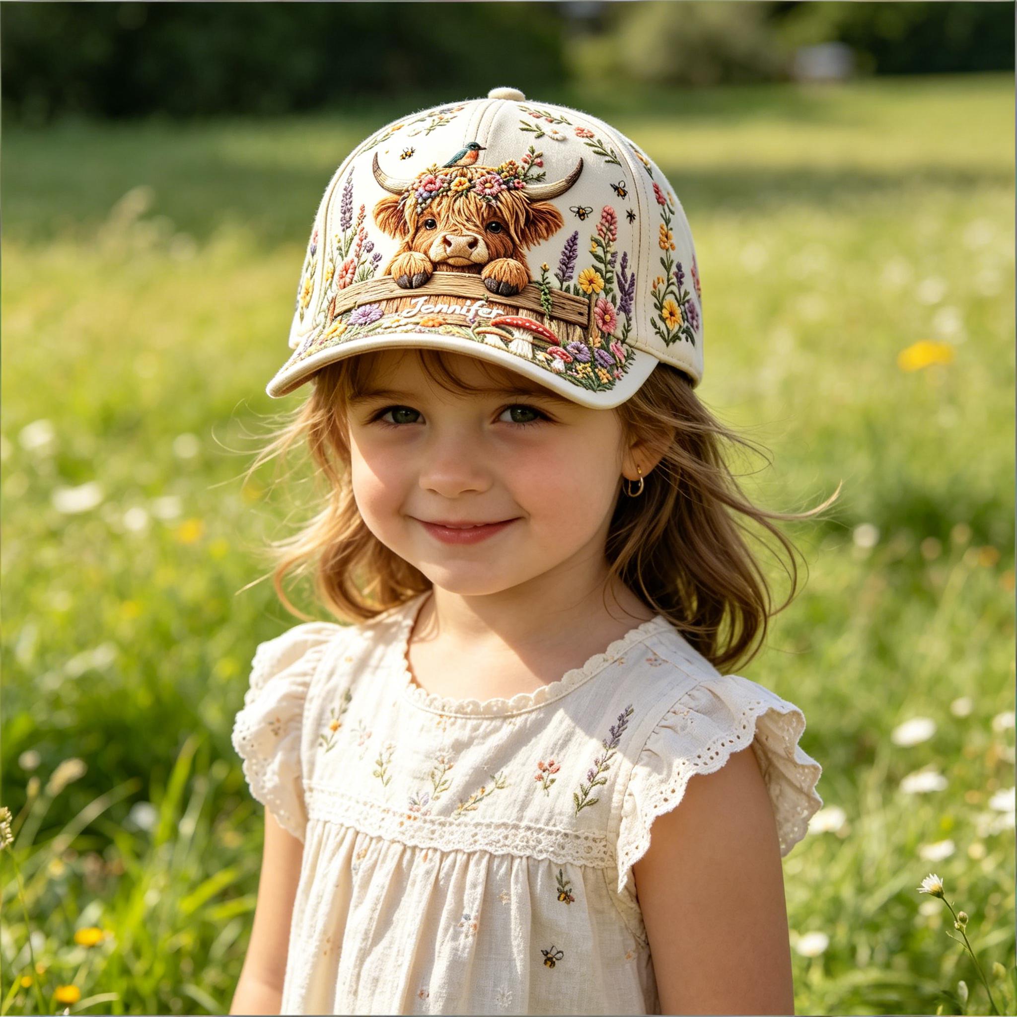 💐🦋Personalzied Floral Highland Cow Cap