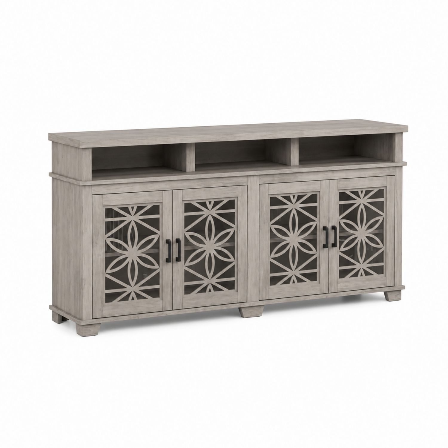 TV-Schrank aus Holz mit dekorativem Muster, Grau, 150 cm