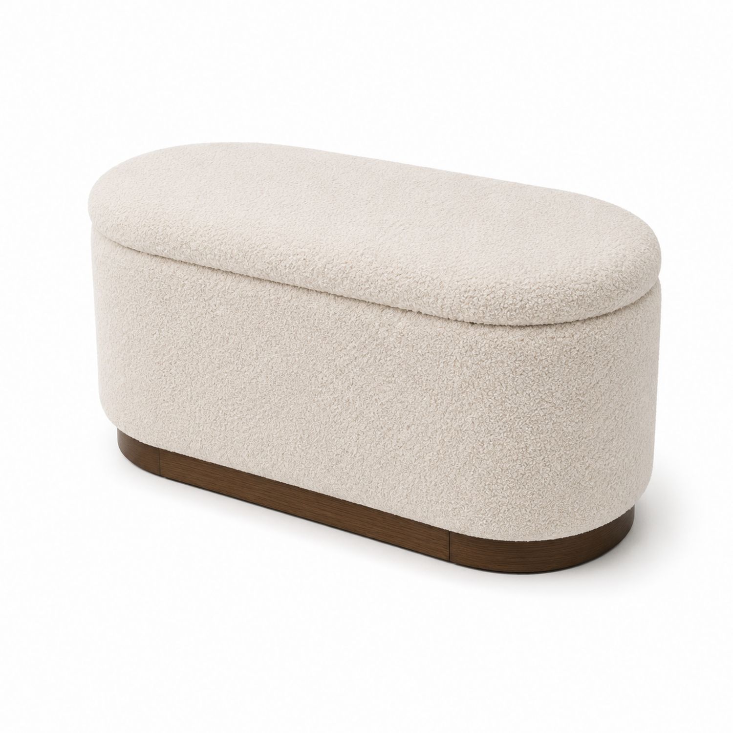 Ovale gepolsterte Bank mit Stauraum Bouclé Holz Beige