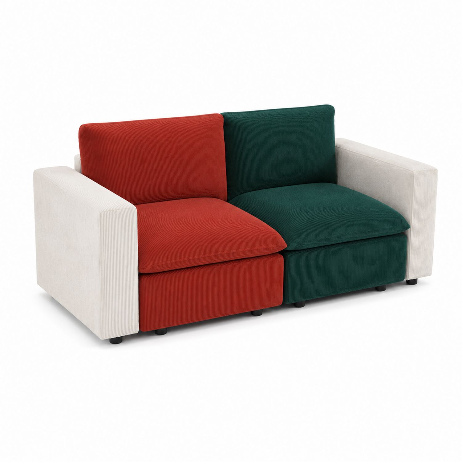 Modulares 2-Sitzer Sofa aus Cordstoff Rot/Grün/Weiß