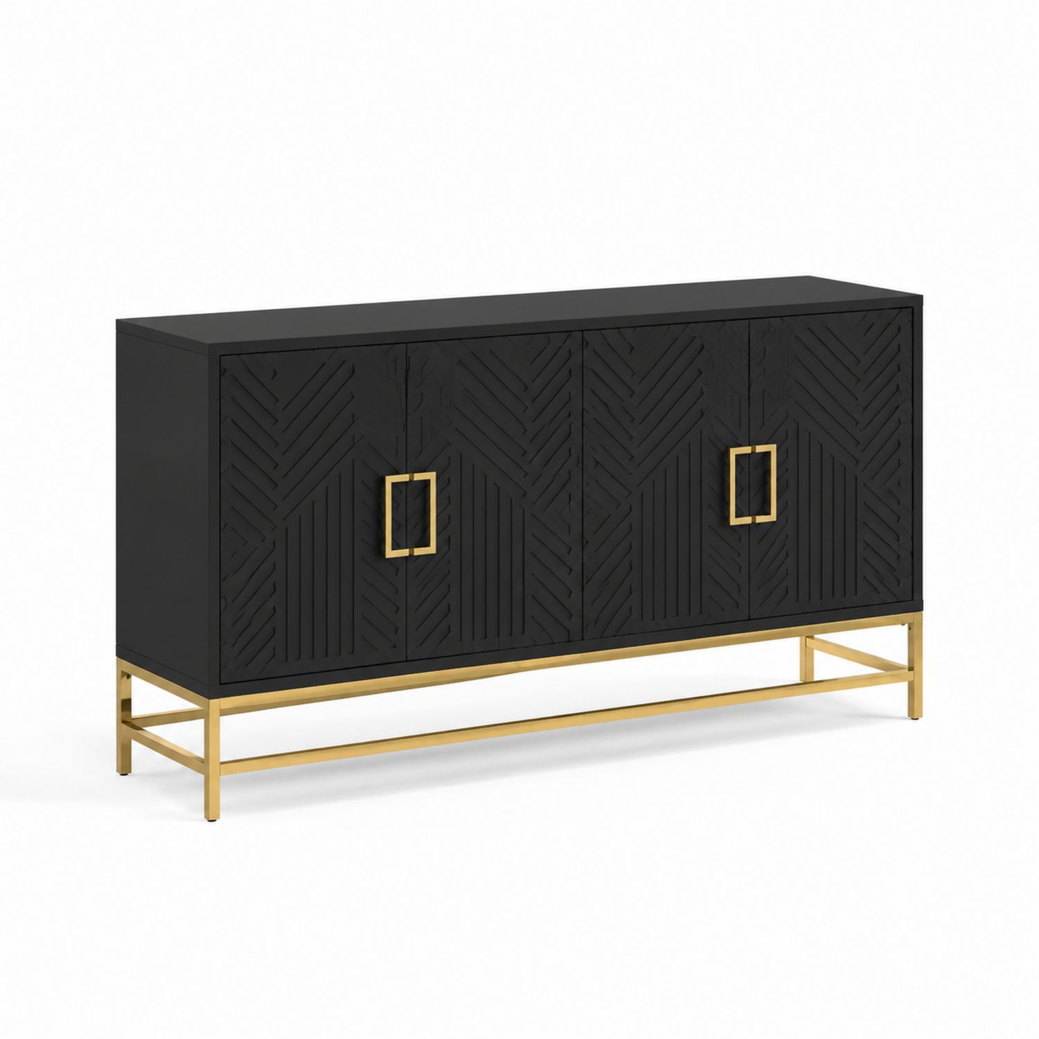 Sideboard Schwarz mit Metall und goldfarbenem Gestell