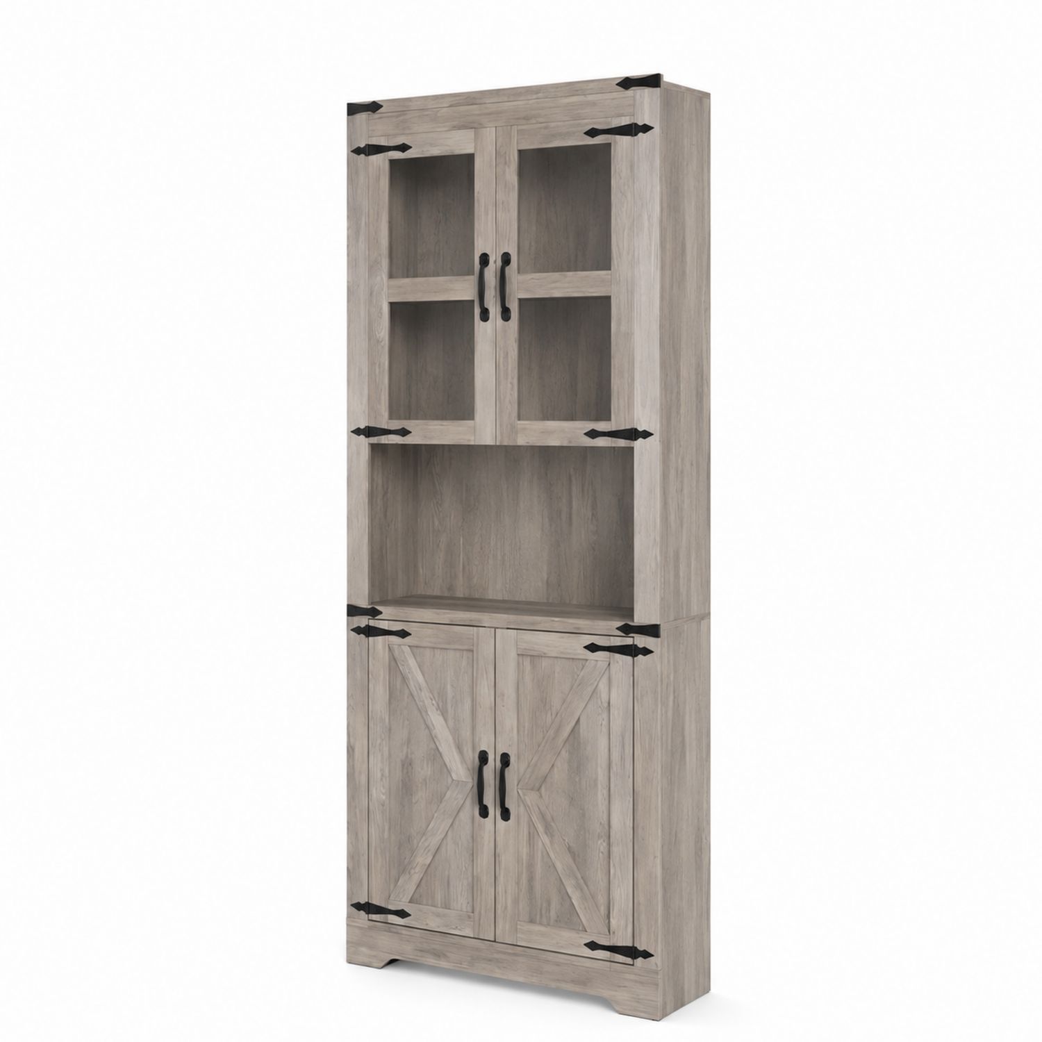 Vitrine aus Holz mit Glastüren und Regalfächern 200x80x40 cm in Grau