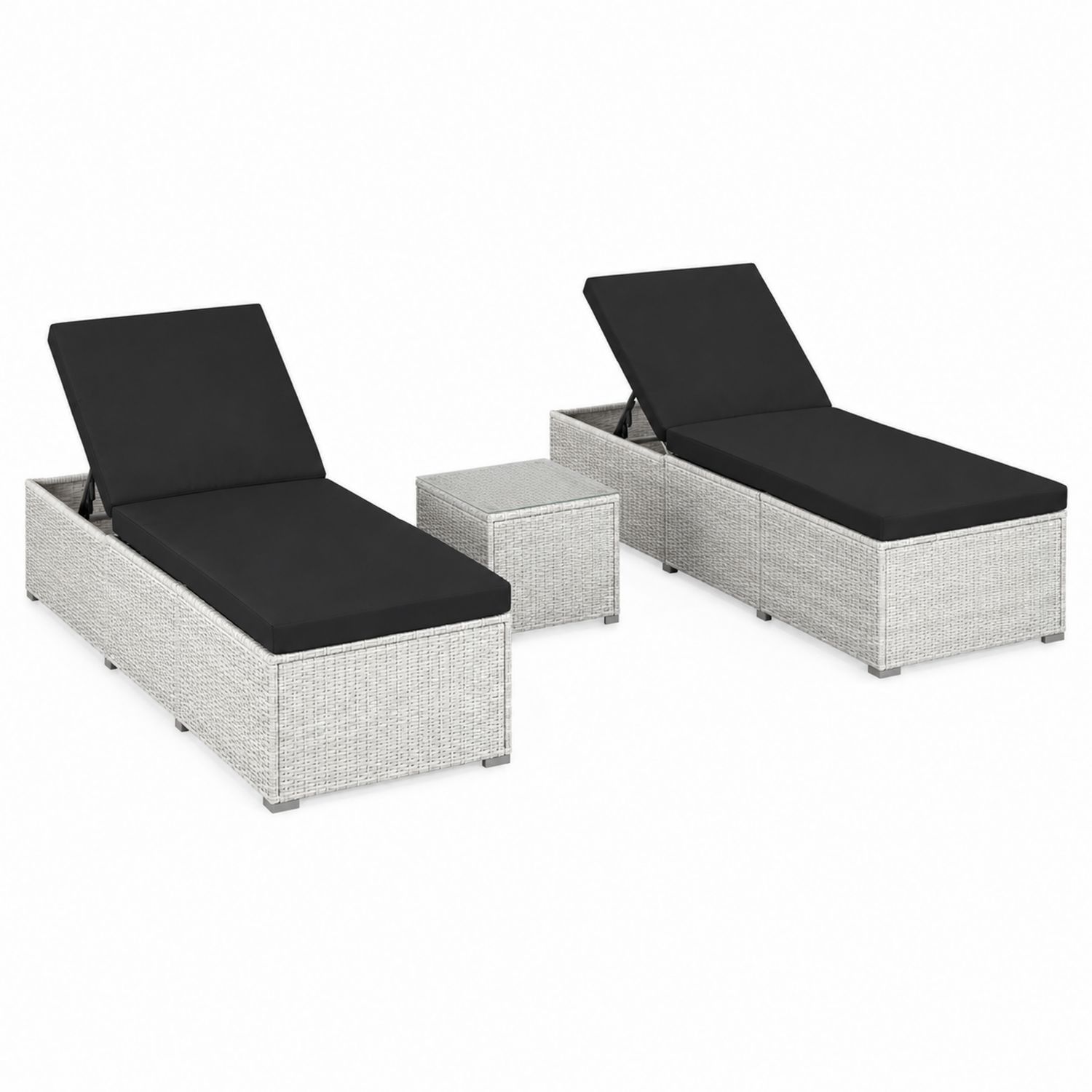 Rattan Garten-Lounge-Set Grau Schwarz