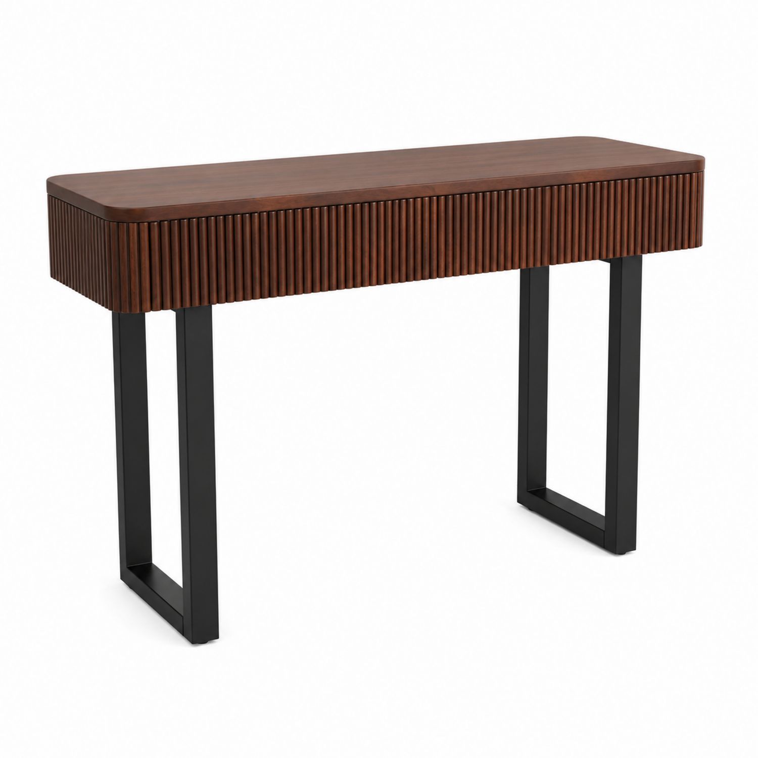 Holzfurnier Konsolentisch mit Metallbeinen Braun