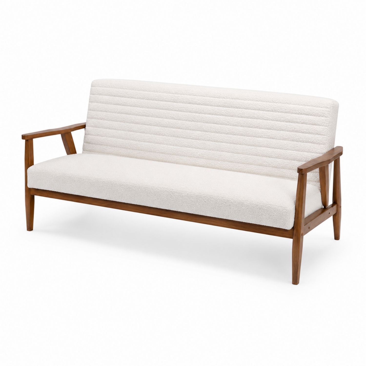 3-Sitzer Sofa Bouclé Creme mit Massivholzrahmen