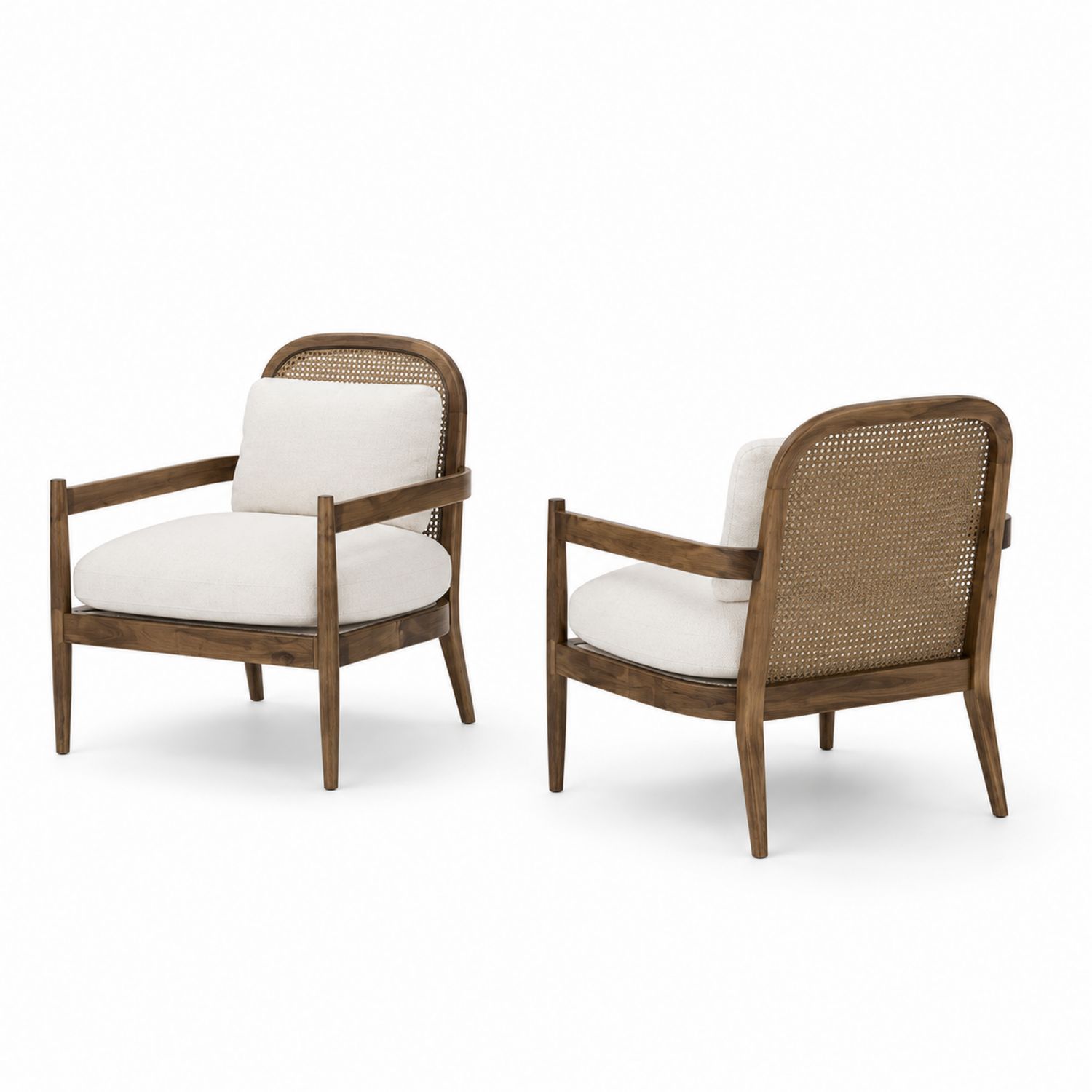 Loungesessel Set mit Holzrahmen und Rattan Beige Polster