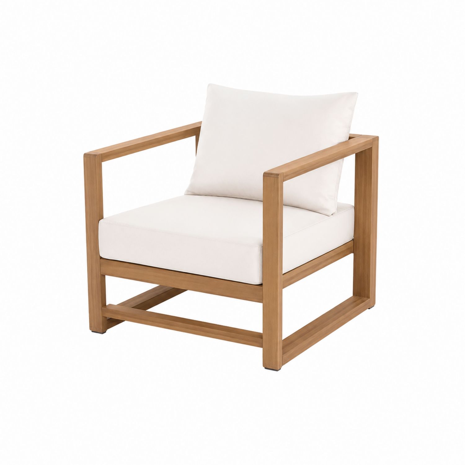 Teakholz Outdoor-Sessel mit weißen Kissen