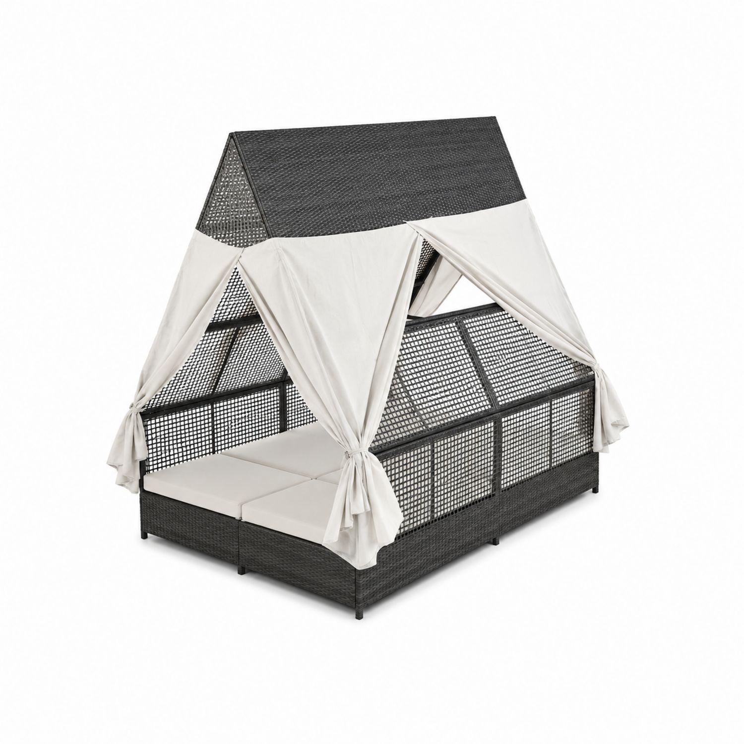 Garten Tagesbett Zeltform Polyethylengeflecht 200x180x210cm Grau/Beige