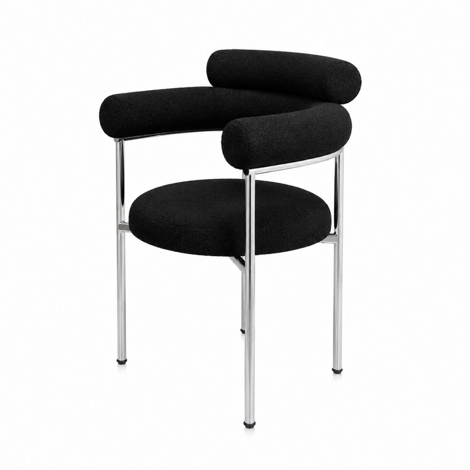 Esszimmerstuhl aus Stahl und Bouclé-Stoff, Schwarz