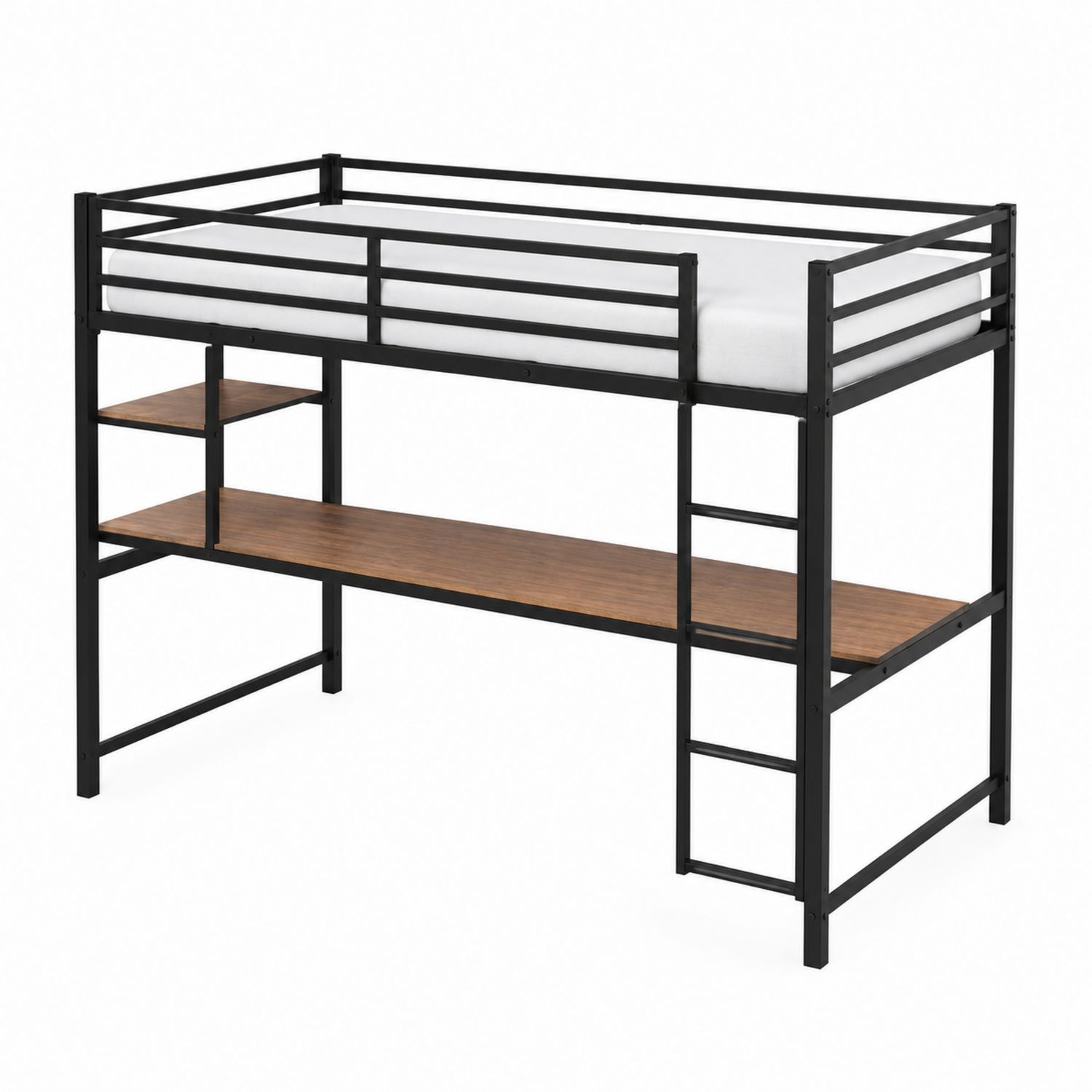 Hochbett mit Schreibtisch Metallgestell 200x90cm Schwarz/Braun
